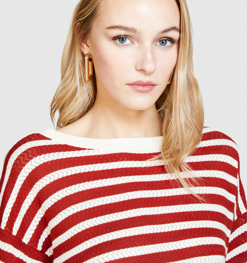 Sweater with two-tone stripes - women's boat neck sweaters - Red | Sisley image number 5